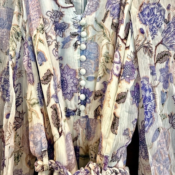 HEMANT & NANDITA Floral Romper in Purple and White with Braided Belt - Picture 6 of 12